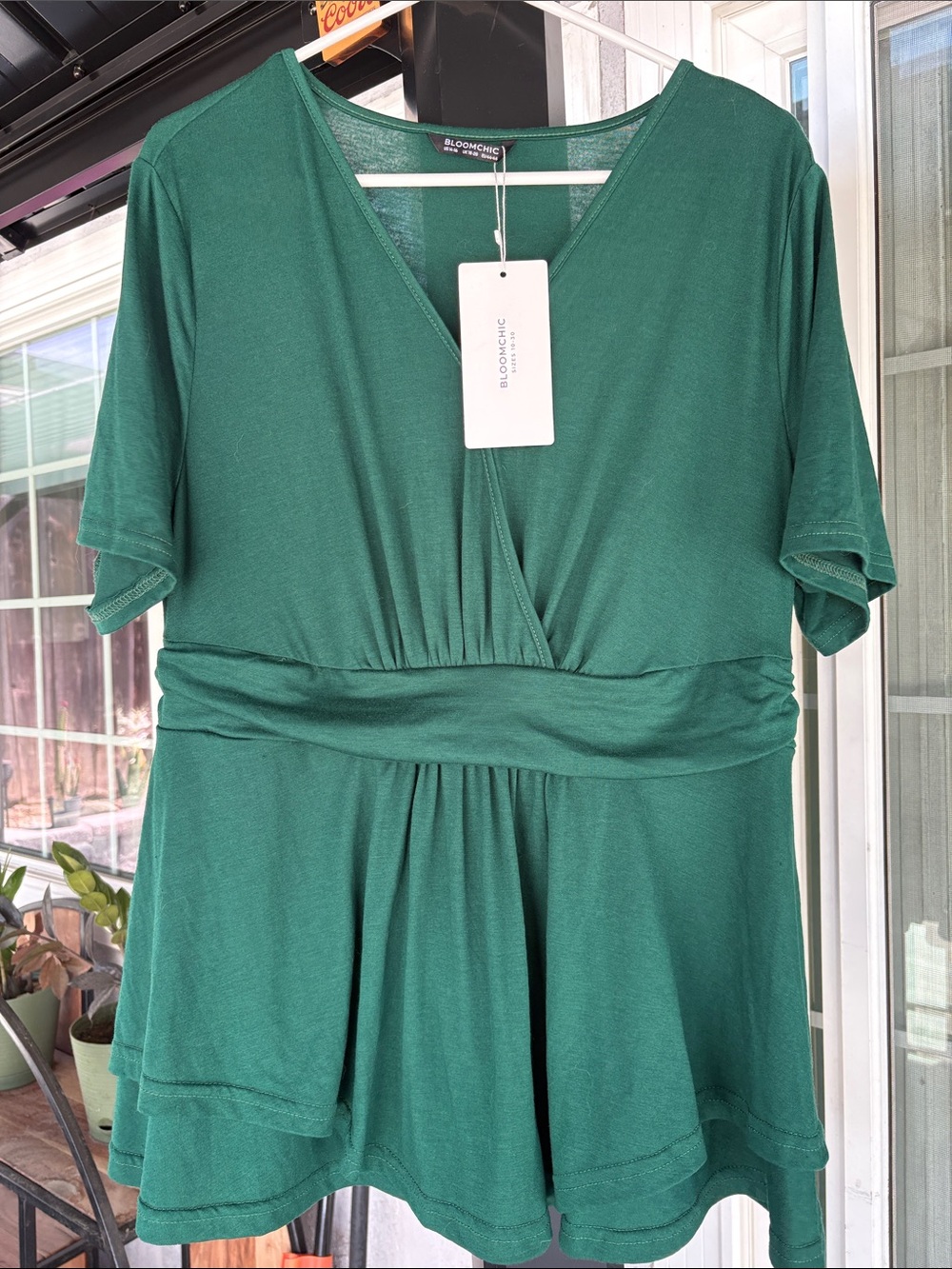 BloomChic Emerald Green V-Neck Wrap Peplum Tunic